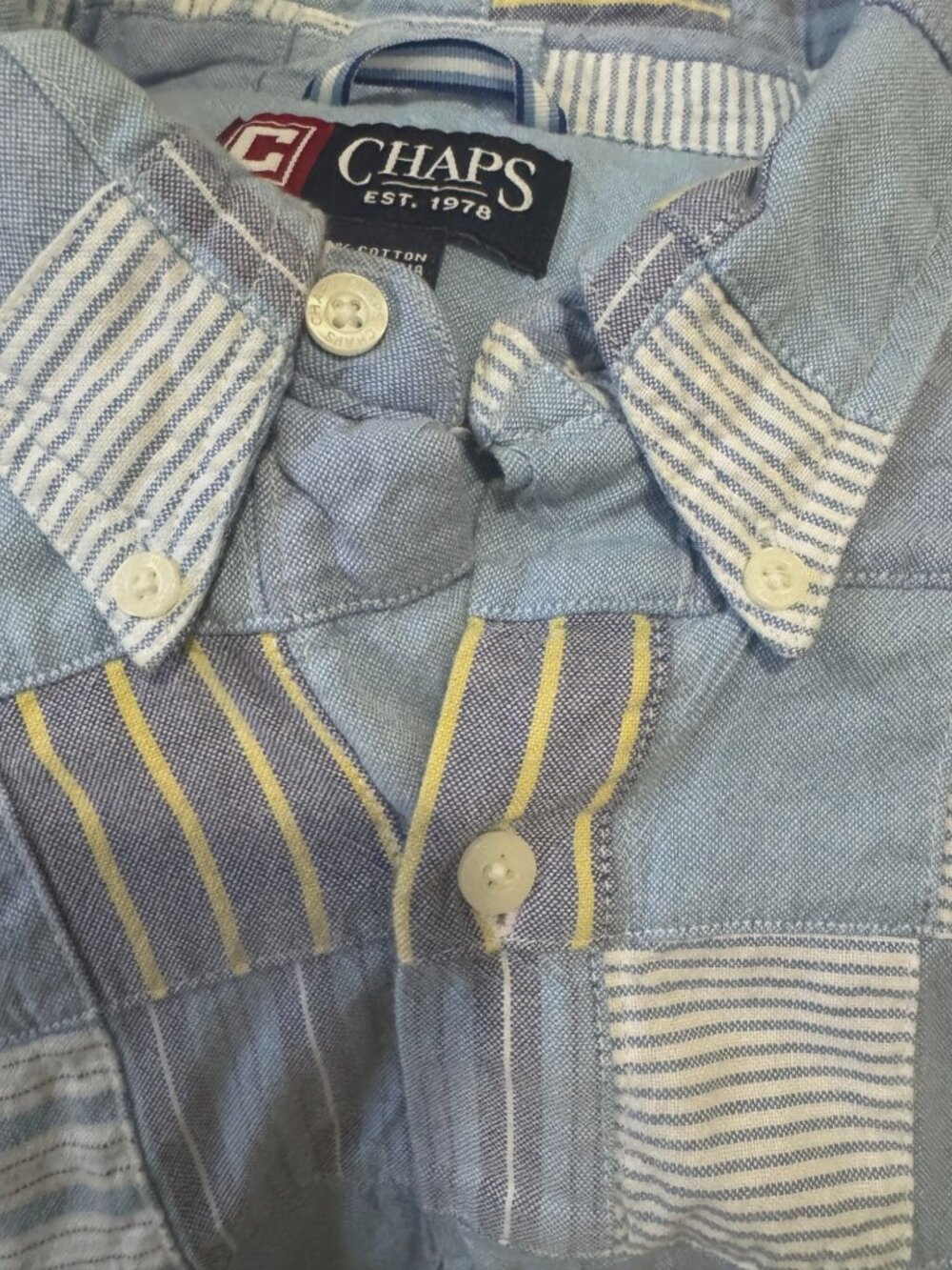 Vtg 90s Chaps Ralph Lauren Madras Patchwork Shirt XL Coastal Prep Ivy